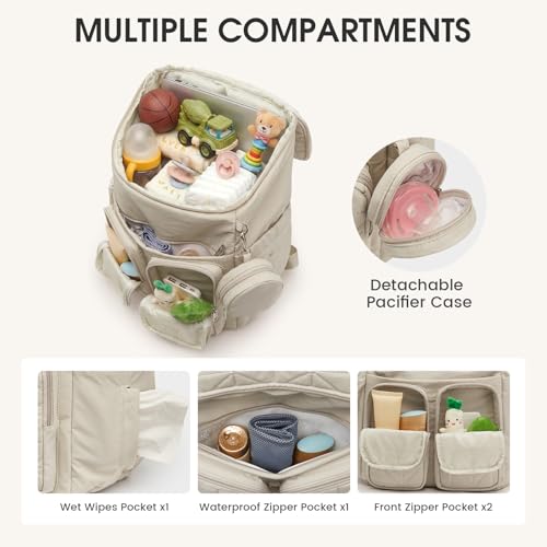 G4Free Diaper Bag Backpack for Moms Dads Travel Baby Bag with Pacifier Case & Insulated Pockets,Beige - color: Beige