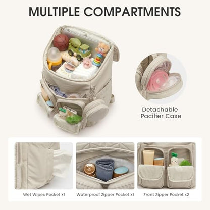 G4Free Diaper Bag Backpack for Moms Dads Travel Baby Bag with Pacifier Case & Insulated Pockets,Beige - color: Beige