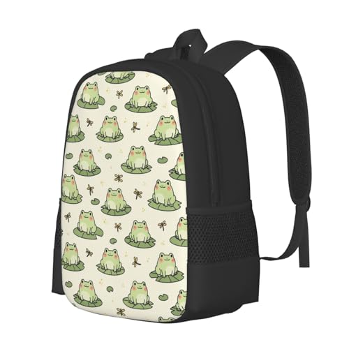 Casual Travel Rucksack Cute Frog Animal, Self-Standing, Mesh Side Pockets, for Cycling & Weekends - color: Design (408)