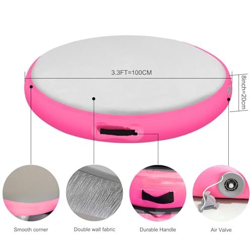 Inflatable Gymnastic Air Spot Mat Tumbling Exercise Yoga Training Mat With Pump, Inflatable Round Springboard Air Roller Gym Floor Track For Home Use/Cheerleading/Water - color: pink