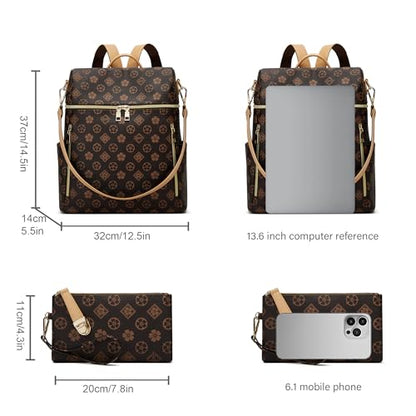 Makes Backpack Purse for Women PU Leather Travel Satchel Handbag Convertible Design Bag with Purse - color: Coffee Triple Zip