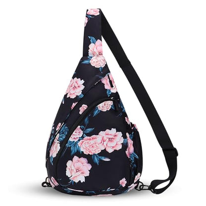 HUA ANGEL Crossbody Sling Bag for Men & Women Lightweight Waterproof Chest Shoulder Bag for Travel Hiking & Everyday Use - color: W-pink Peony