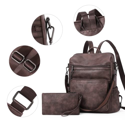 CLUCI Backpack Purse for Women Leather Fashion Designer Travel Ladies Shoulder Bags with Wristlet - color: 0-3 Coffee 2pcs