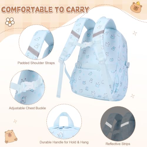 Capybara Theme Backpack for School Girls, 35PCS Kids Backpack Set with School Supplies Stationery Kit Lunch Box Pencil Case, Cute Girls Bookbag for Kindergarten Elementary Student - color: Blue