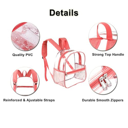 Fomaris Clear Backpack Stadium Approved 12x6x12 - Clear Bag with Reinforced Straps, Durable PVC for Stadium Events, Sports, Festivals, Concerts, Games, Women & Girls - Pink - color: Pink-1pc