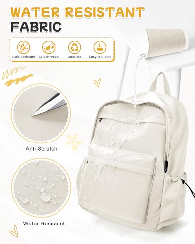 BJLFS Beige School Backpack for Girls Women Waterproof High School Book Bag Cute Backpack for Men Teens Boys, Lightweight Simple Middle School Back Pack Daypack - color: Beige