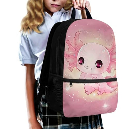 Axolotl Backpack School Bag for Kids Boys Girls 3PCS School Backpacks Bookbag with Insulated Lunch Bag with Pencil Case for Elementary School - color: Axolotl