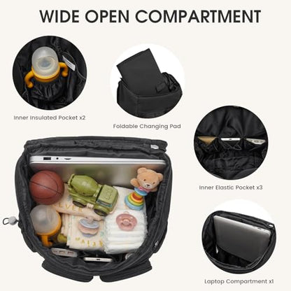 G4Free Diaper Bag Backpack for Moms Dads Travel Baby Bag with Pacifier Case & Insulated Pockets,Black - color: Black