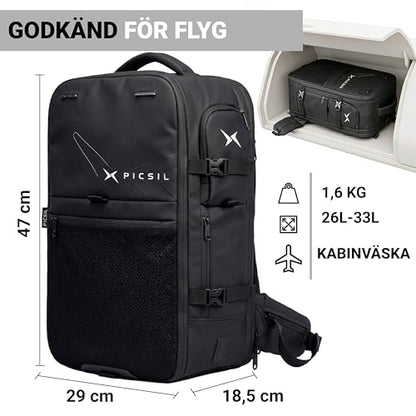 PICSIL Horizon Travel Backpack – Expandable 26L-33L Carry-On with Waterproof Laptop Compartment for 15 & 15.6'', Shoe Storage, and Personal Item Bag - Moonless - color: Moonless