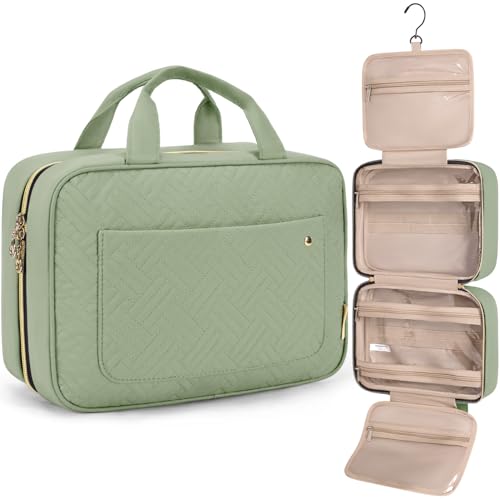 BAGSMART Toiletry Bag Travel Bag with Hanging Hook, Water-resistant Makeup Cosmetic Bag Travel Organizer for Accessories, Shampoo, Full-size Container, Toiletries (Green, Medium) - color: Green, size: Medium