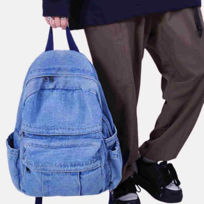 Light Wash Denim Jean Backpack for Women & Men Retro Aesthetic Rucksack Basic Backpack for High School/College Students Travel Laptop Bag - color: Light Denim