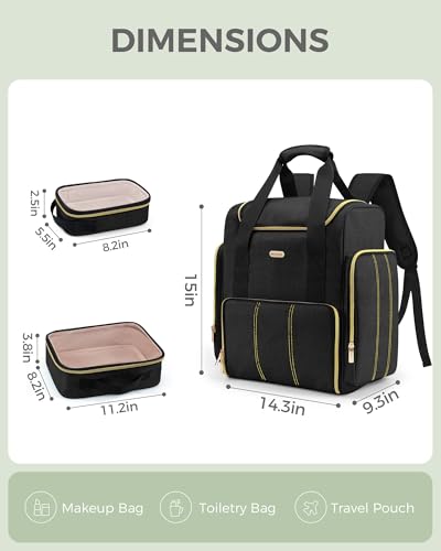 BALULHG Large Portable Travel Makeup Bag with 3 Removable Transparent Case, Dual-Shoulder Multi-Functional Cosmetic Bag,Double Layer Big Capacity Makeup Bag Backpack, Patent Pending - color: Black