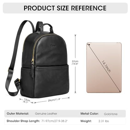 Kattee Genuine Leather Backpack Purse for Women Antitheft Rucksack Soft Work Casual Daypack Fashion - color: Black