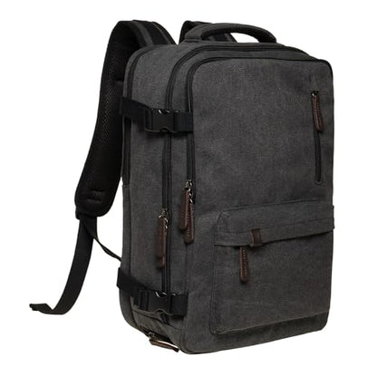 KAUKKO Canvas Travel Backpack, Personal Item Airline Approved, Carry On Backpack with Multi-Pockets and Shoe Pouch, fit 15.6 inch Laptop, 40L Weekender Bag, 11-BLACK - color: 11-black