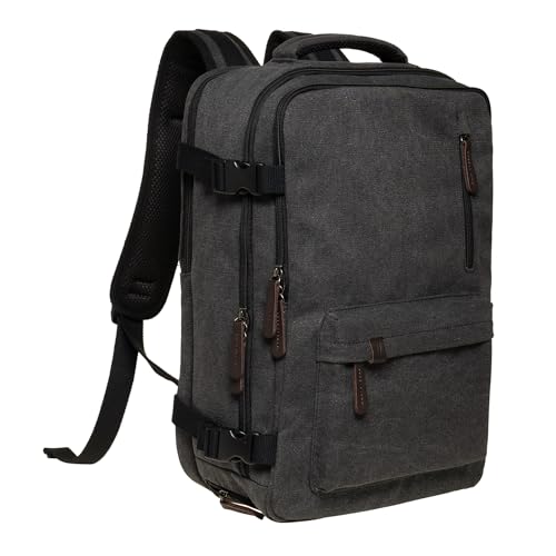KAUKKO Canvas Travel Backpack, Personal Item Airline Approved, Carry On Backpack with Multi-Pockets and Shoe Pouch, fit 15.6 inch Laptop, 40L Weekender Bag, 11-BLACK - color: 11-black