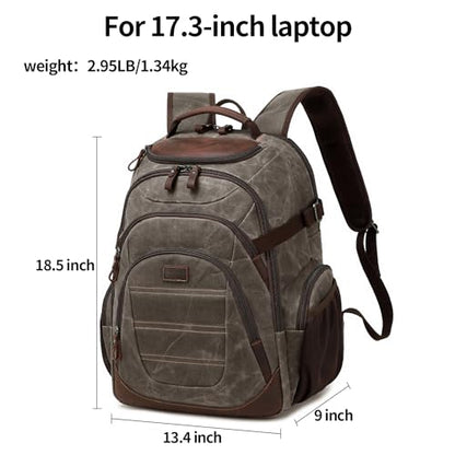 Travel Laptop Backpack 17.3 inch XL Computer Backpack for Men Waxed Canvas College Daypack Business Backpack Green - color: Green