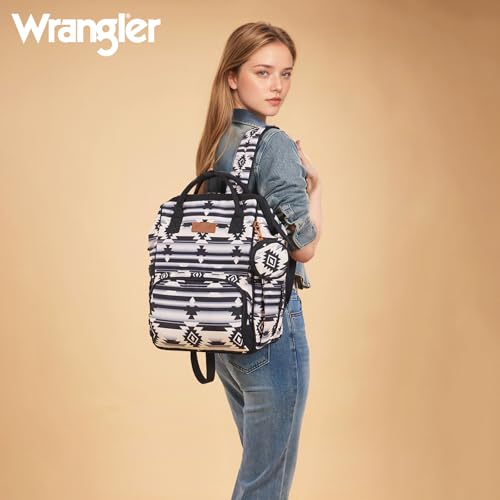 Montana West Wrangler Diaper Bag Backpack Aztec Callie Bag Travel Backpack Purses Western Multi-Function Baby Bags for Mom - color: Black