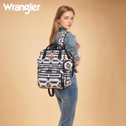 Montana West Wrangler Diaper Bag Backpack Aztec Callie Bag Travel Backpack Purses Western Multi-Function Baby Bags for Mom - color: Black