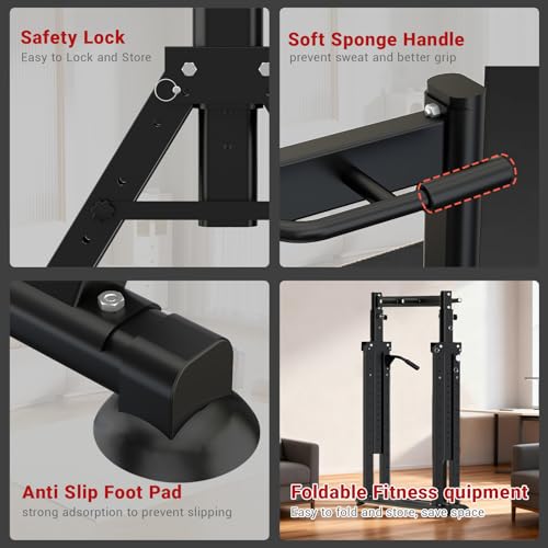 Tappio Folding Power Tower Dip Station Pull Up Bar, Multifunctional Pull Up Tower Adjustable Height, Triangular Structure Strength Training Workout Equipment for Home Gym Fitness