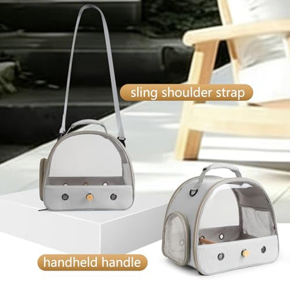 Bird Carrier, Portable Small Bird Parrot Parakeet Carrier with Standing Perch and Stainless Steel Tray, Side Access Window Collapsible (Grey, Clear Windows) - color: Grey