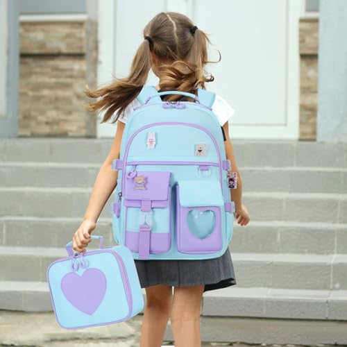 ACESAK Backpack for Girls - Bookbag Backpacks Schoolbag for Girls Kids Teen Women Casual Travel Daypacks - School Bag Elementary Middle School College Cute Backpack with Lunch Box (Blue Purple) - color: Blue Purple