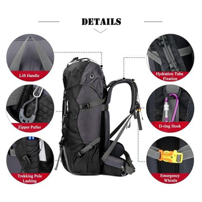 Bseash 60L Waterproof Hiking Camping Backpack with Rain Cover, Large Outdoor Sport Travel Daypack Rucksack for Climbing - color: Black