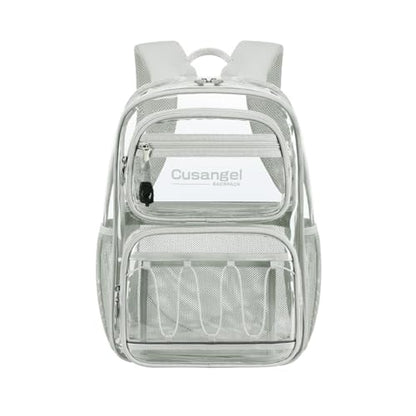 Cusangel Large Clear backpack for girls,16in TPU Plastic See Through Heavy Duty Bookbag,Stadium,school, and other security check locations(Grey) - color: Grey-16in