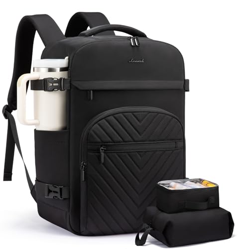 LOVEVOOK 50L Travel Backpack for Women Men, TSA Personal Item Travel Bag Fits 17.3inch Laptop, Waterproof Airline Approved Carry On Luggage With 2 Cubes for Weekender Hiking Business, Black - color: Black V-line, size: 50L-3Pcs