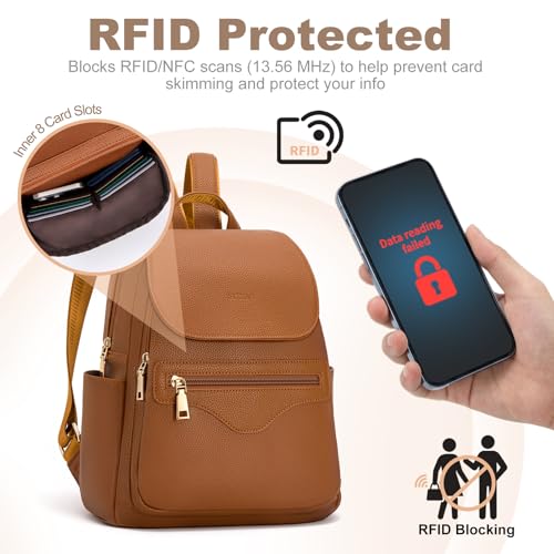 SYTRAH Mini Backpack Purse for Women, Causal Small Backpack with Built-in RFID Wallet & 11" Tablet Sleeve, Stylish Travel Daypack for Daily Brown - color: Brown