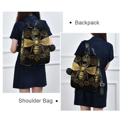 MNSRUU Backpack Womens, Anti-Theft Womens Backpack Travel Handbags Shoulder Bag Honey Bee with Wings Spread Carry On Ladies Rucksack Fashion Casual Daypack, Hairball Pendant - color: Bee I14314