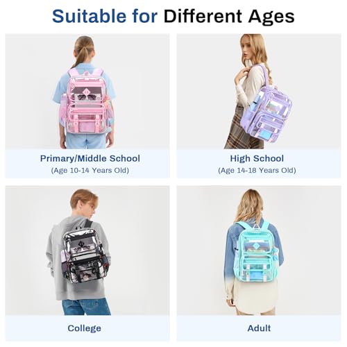 Sisipoet Clear Backpack for School, PVC Clear Bookbag Heavy Duty Transparent Backpack for Stadium Events See Through Bag - color: Pink Tie-dye