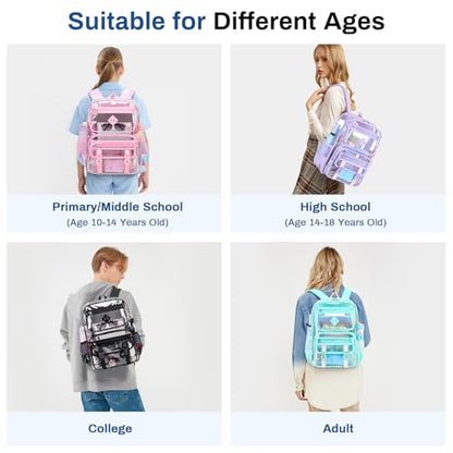 Sisipoet Clear Backpack for School, PVC Clear Bookbag Heavy Duty Transparent Backpack for Stadium Events See Through Bag - color: Pink Tie-dye