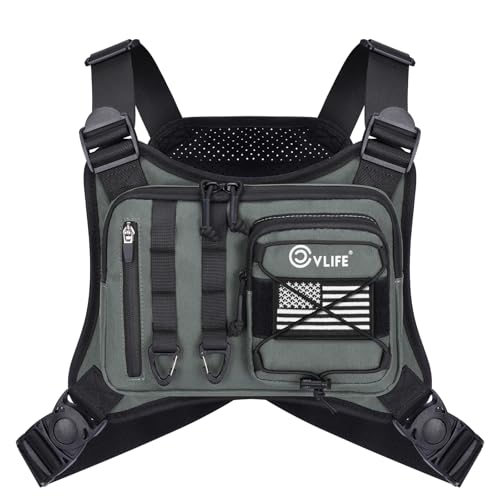 CVLIFE Outdoor Chest Bag for Men, Tactical Chest Pack, Adjustable Running Vest Bag, Lightweight Anti-theft EDC Rig for Hiking - color: Grey