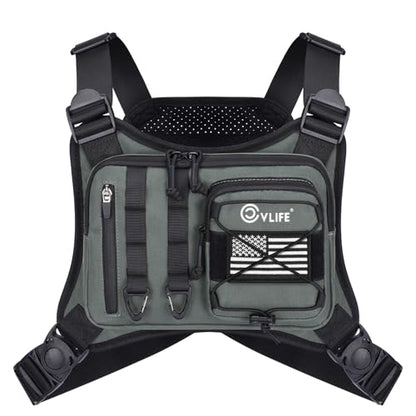 CVLIFE Outdoor Chest Bag for Men, Tactical Chest Pack, Adjustable Running Vest Bag, Lightweight Anti-theft EDC Rig for Hiking - color: Grey