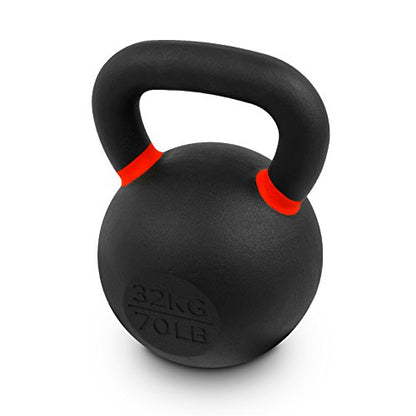 Valor Fitness Premium Cast Iron Kettlebells Powder Coated Kettle Bell Weights - Includes LB and KG Weight - color: J: 70LB