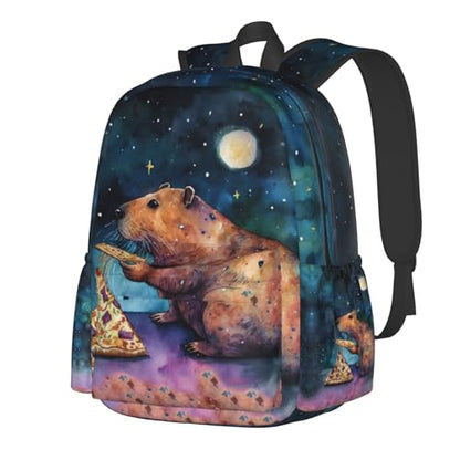Funny Galaxy Pizza Capybara Backpack School Bag Lightweight Bookbag Casual Daypack for Girls Boys Kids Women Men Travel Laptop 16 Inch - color: Galaxy Pizza