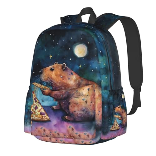 Funny Galaxy Pizza Capybara Backpack School Bag Lightweight Bookbag Casual Daypack for Girls Boys Kids Women Men Travel Laptop 16 Inch - color: Galaxy Pizza