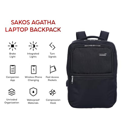 SAKOS Agatha 15.6 inch Laptop Backpack with USB Charging Port, Professional Travel Backpack Carry on Flight - TSA Approved, Water Repellent Backpack for Men & Women with Laptop Compartment - Black - color: 3. Agatha - Black