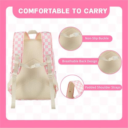LEDAOU Kids Backpack for Girls Boys Preschool Kindergarten Elementary School Bookbag Toddler School Bag with Chest Strap - color: Pink Checkered