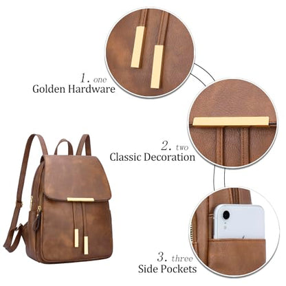 KKXIU Trendy Vegan Leather Backpack Purse for Women and Ladies Shoulder Travel Daypacks Bags (Z-Brown) - color: Z-brown, style: Backpack