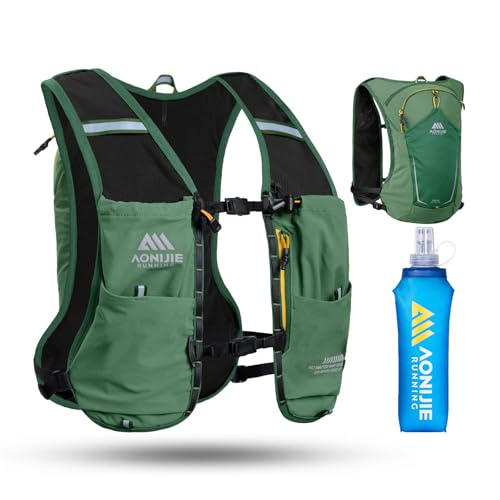 AONIJIE Running Hydration Vest for Men Women 8L Backpack with 500ml Soft Flask Water Bottle - style: Green