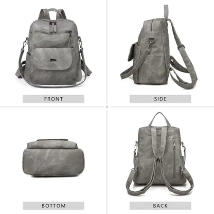 WYFJNX PU Leather Backpack Purse for Women Fashion Multipurpose Design Handbag Ladies Shoulder Bags Travel Backpack Grey - color: Grey