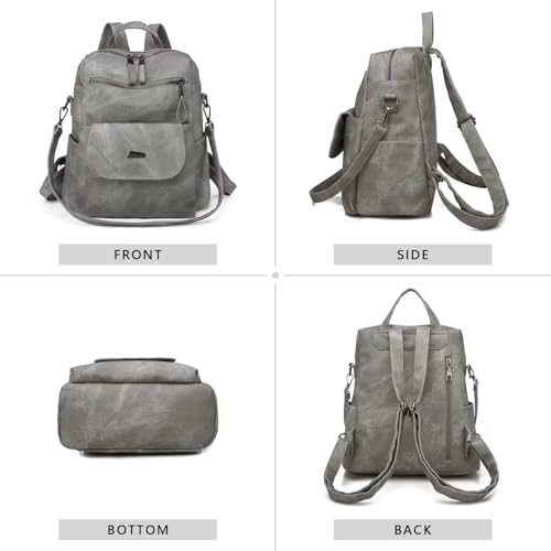 WYFJNX PU Leather Backpack Purse for Women Fashion Multipurpose Design Handbag Ladies Shoulder Bags Travel Backpack Grey - color: Grey