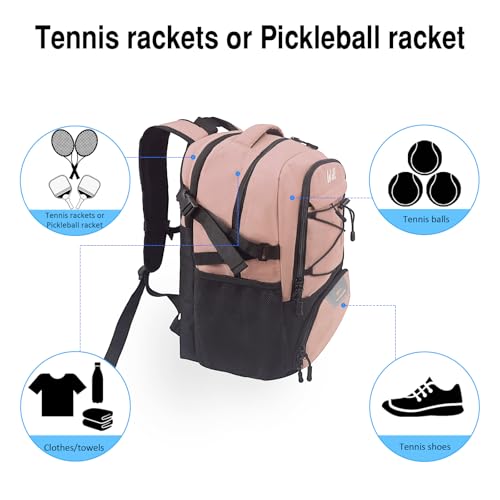 WOLT Tennis Bag - Large Tennis Racket Backpack for Men & Women - Ventilated Shoe Compartment - Holds 2 Rackets - color: Lightpink