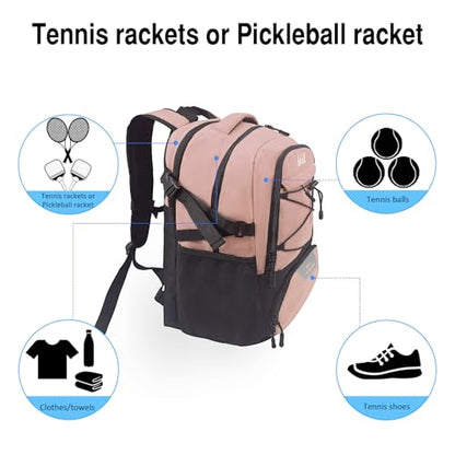 WOLT Tennis Bag - Large Tennis Racket Backpack for Men & Women - Ventilated Shoe Compartment - Holds 2 Rackets - color: Lightpink