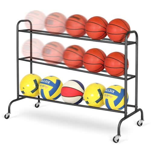 FHXZH Basketball Rack Training Stand - Tilt Ball Training Equipment Holder Shooting Rolling Storage Cart with Wheels Sports Outdoor Volleyball Soccer Football Garage Organizer Basketball Accessories