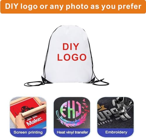 Drawstring Backpack Bulk 30 Packs Draw String Bags for Gym Sports Trip Pedestrianism Cinch Sack DIY for Women Men with Memo Card (white) - color: White