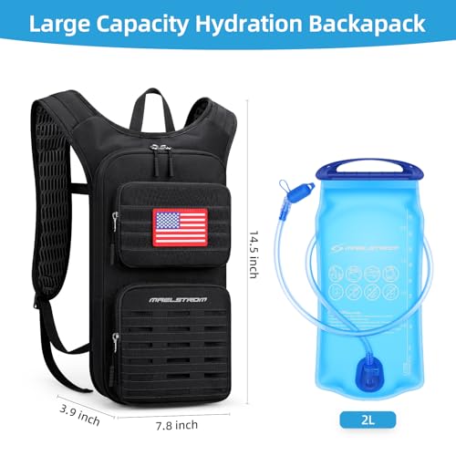 Maelstrom Tactical Hydration Backpack,Water Pack with 2L Water Bladder | BPA-free,MOLLE Compatibility,lightweight,insulated layer, Breathable back panel and shoulder,for running/hunting/cycling - color: Black