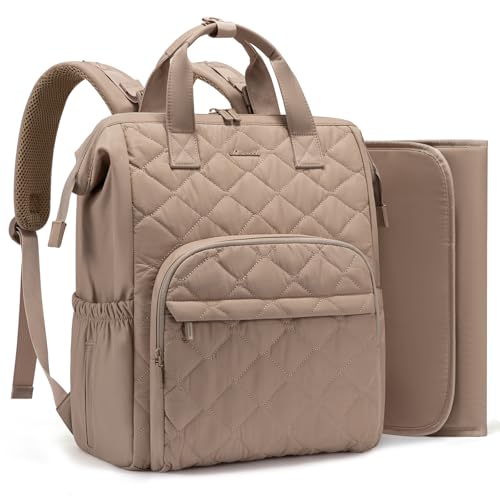 LOVEVOOK Small Diaper Bag Backpack, Mini Baby Bag for Girl Boy with Changing Pad, Diaper Backpack for Mom Dad with Stroller Buckles, Khaki - color: Khaki, size: Medium