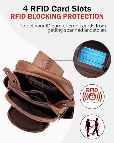FADEON Large Sling Bag for Women, Designer Leather Crossbody Purse Convertible Sling Backpack, Anti Theft Daypack for Travel - color: 1 Brown Retro Style